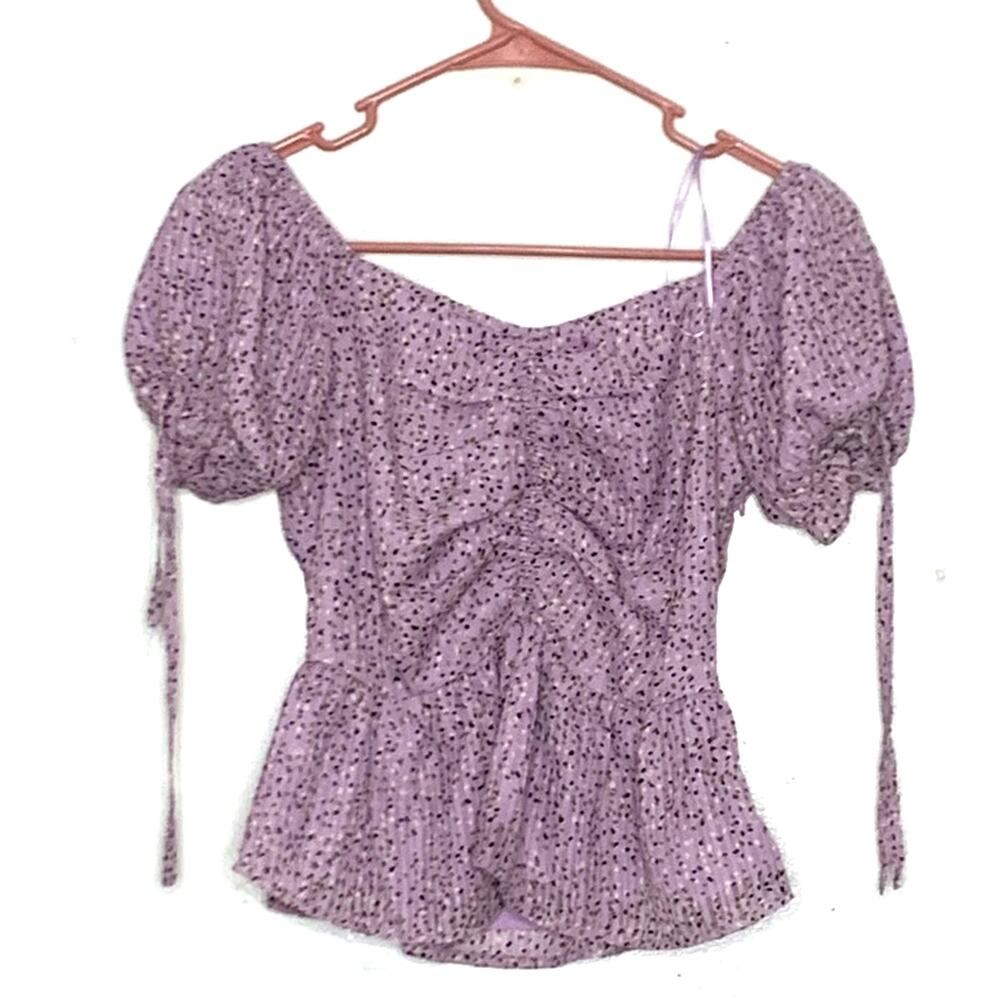 JOA Womens Top Adult XSmall Pink Puff Sleeve Sweetheart Ruched Blouse